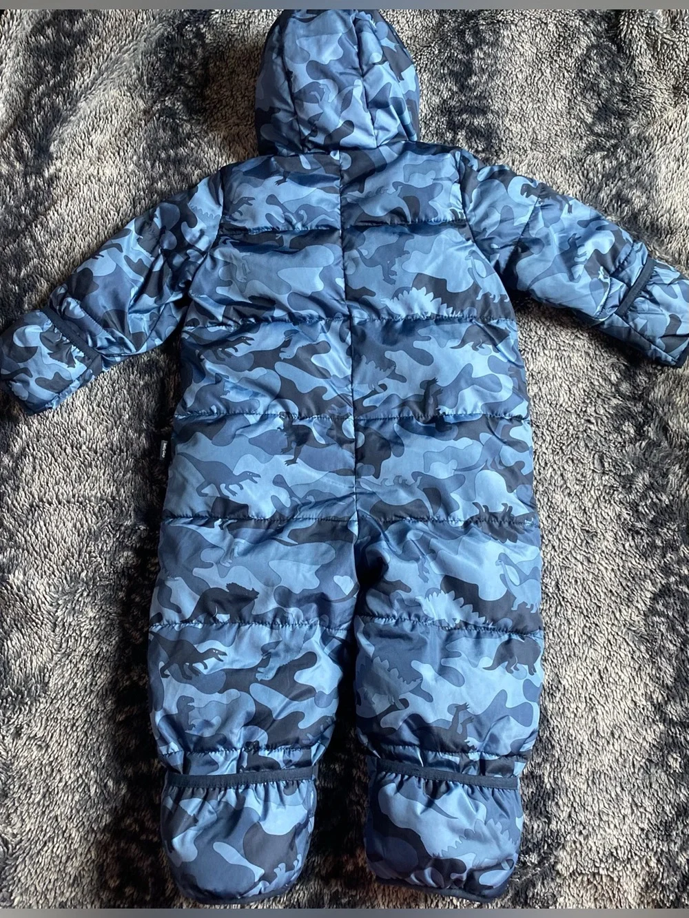 Baby Gap Boys 12-18 Months Blue Camp Dinosaur Print Hooded Snowsuit